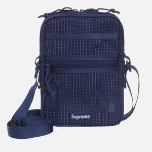 Supreme Navy Reflective Grid Pattern Shoulder Bag